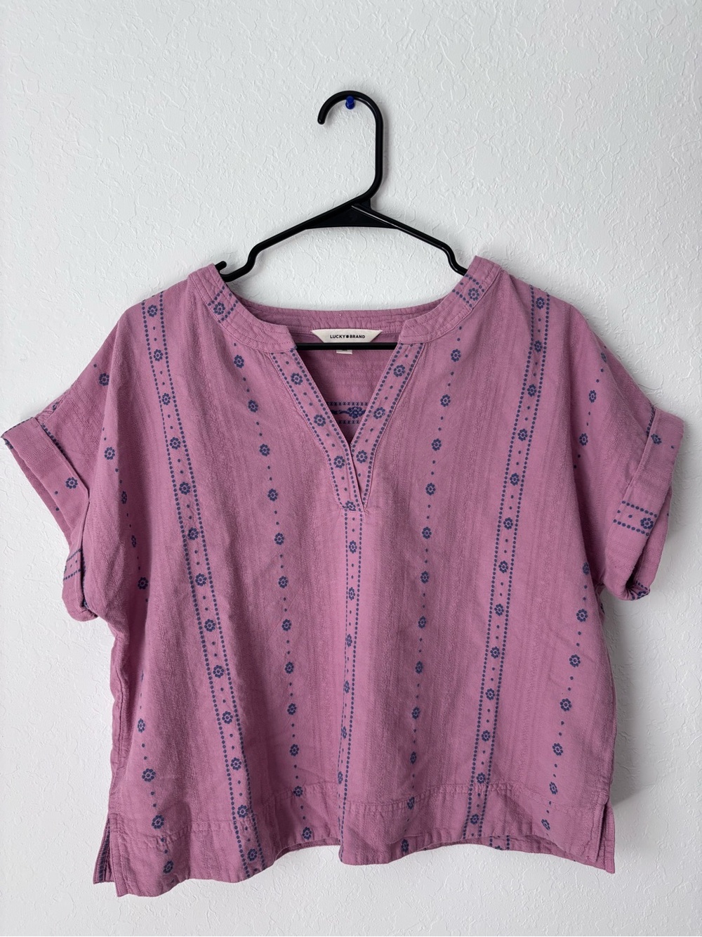 Lucky Brand Dusty Purple Embroidered Short Sleeve Tunic